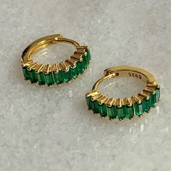 Modest Lu Jewelry - COPY - Green Crystal Huggie Hoop Thick Earrings Brand New